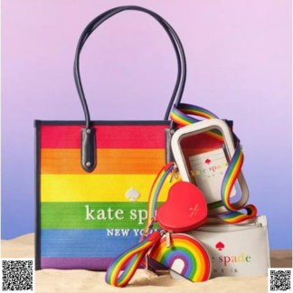 美國代購正品 Kate Spade Ella Extra 彩虹條紋大號托特包