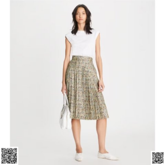 美國代購正品 Tory Burch PRINTED真絲印花百褶半身裙