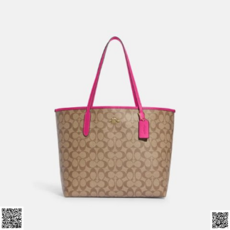 美國代購正品 Coach 老花粉邊托特包