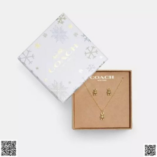 美國代購正品 Coach 泰迪熊耳釘項鏈禮盒