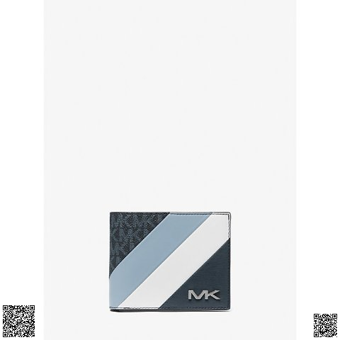 美國代購正品 Michael Kors Logo藍白斜紋錢包 禮盒裝